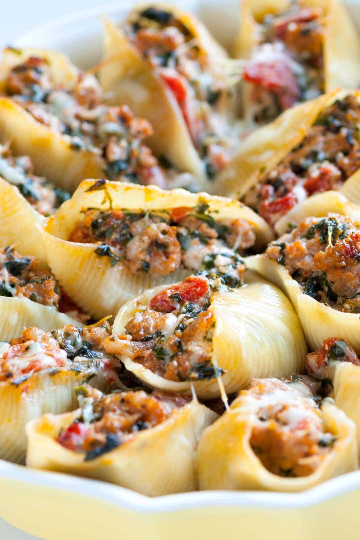 Sausage Stuffed Shells with Spinach