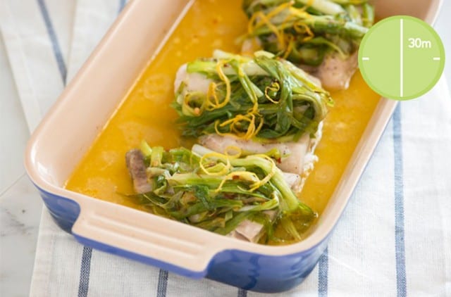 Baked Fish with Spring Onions