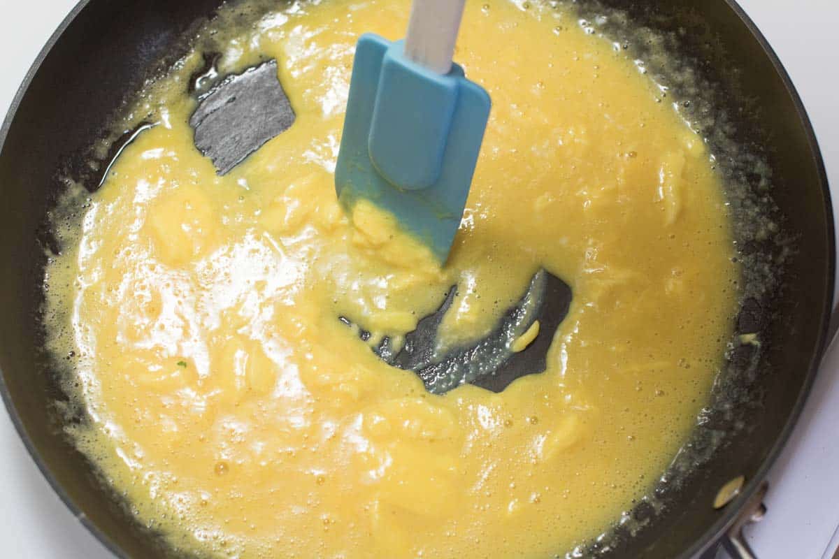 Scrambled eggs sticking just in this pan. What can I do? It's pre