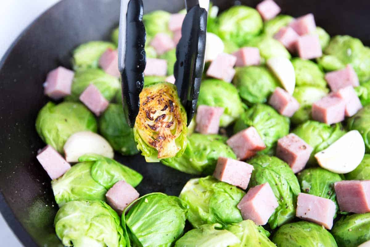 Placing the Brussels sprouts cut-side-down ensures a lovely golden brown crust.