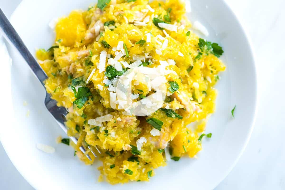 Parmesan Lemon Baked Spaghetti Squash With Chicken