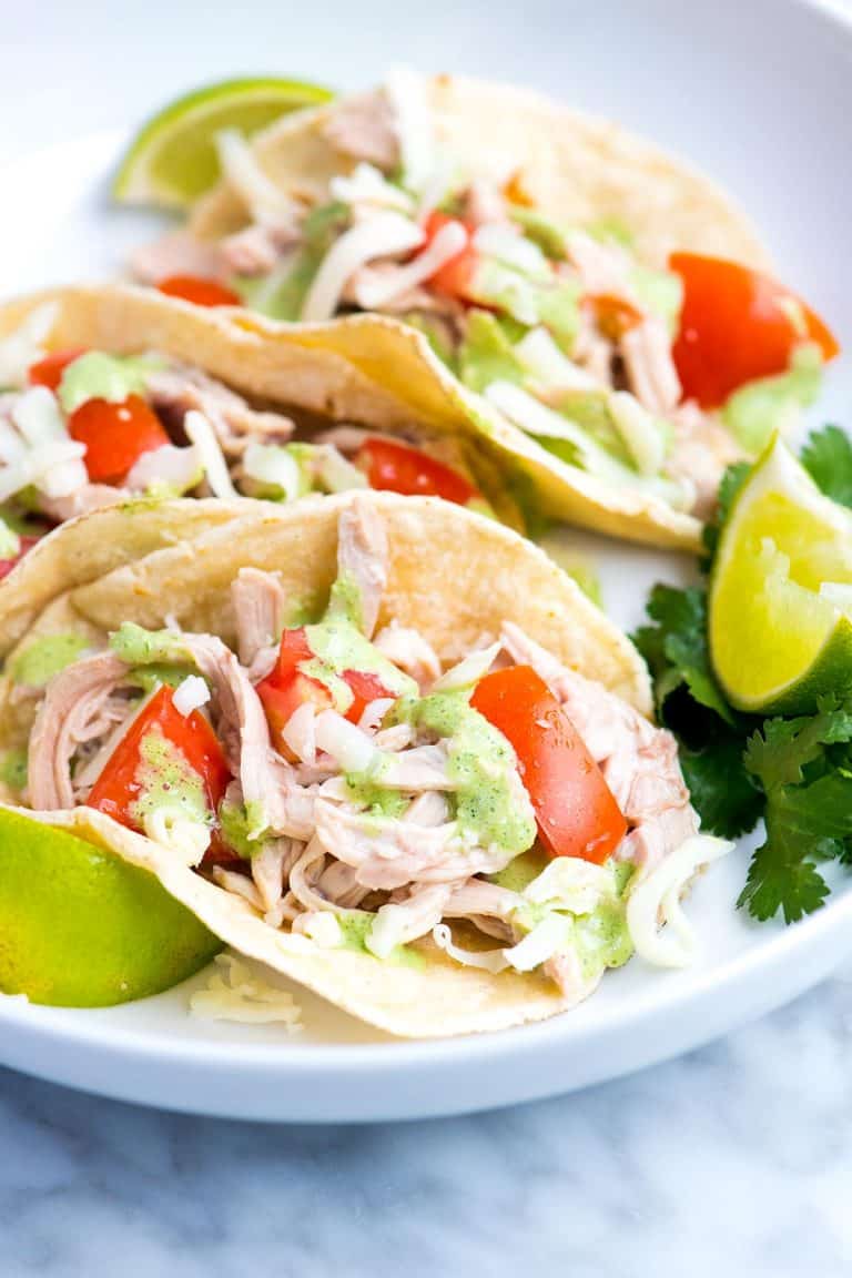 Shredded Chicken Tacos With Creamy Cilantro Sauce