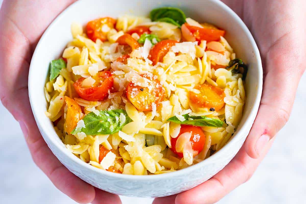 Orzo Pasta With Tomatoes Basil And Parmesan