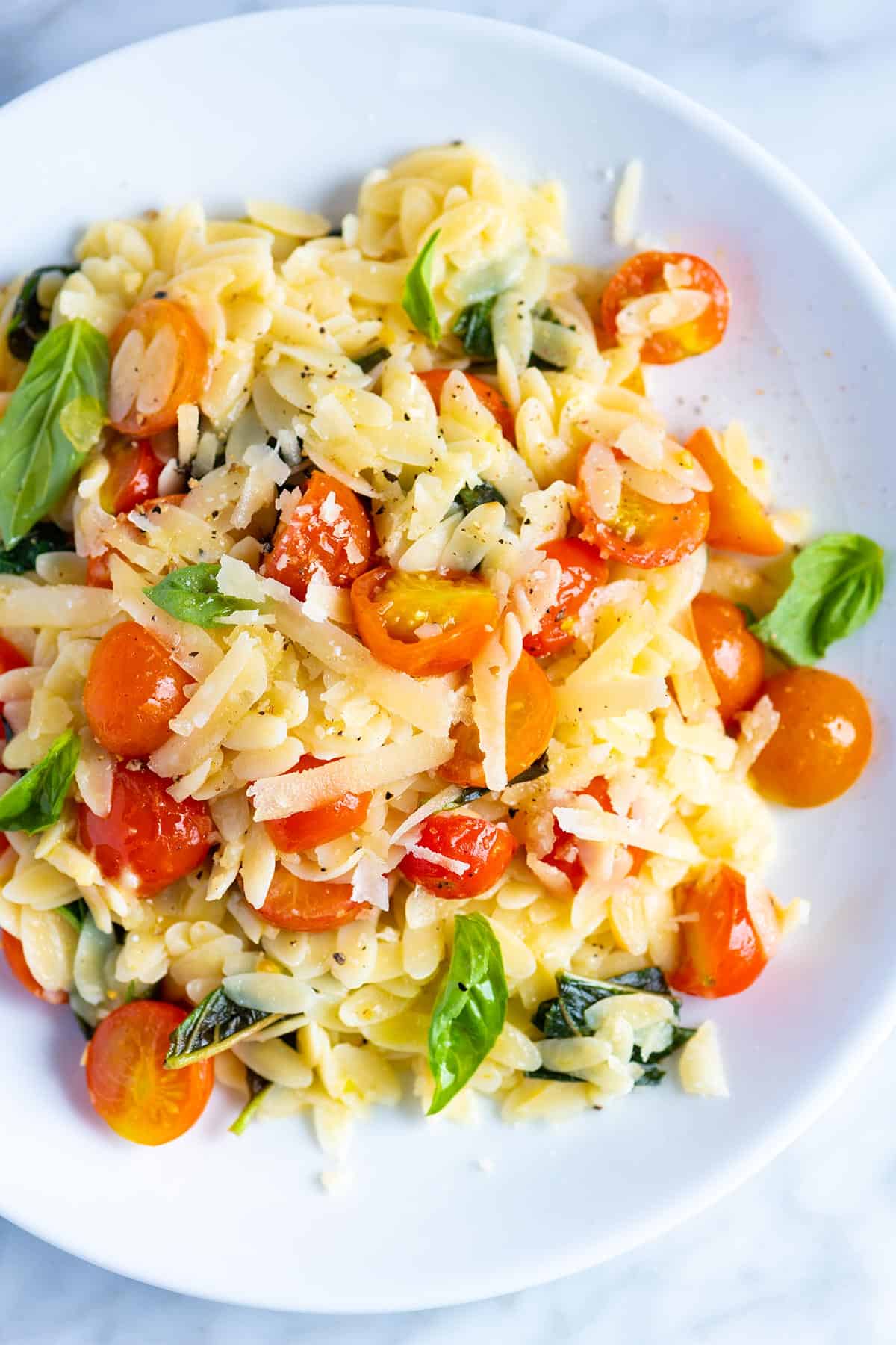 Orzo Pasta with Tomatoes, Basil and Parmesan