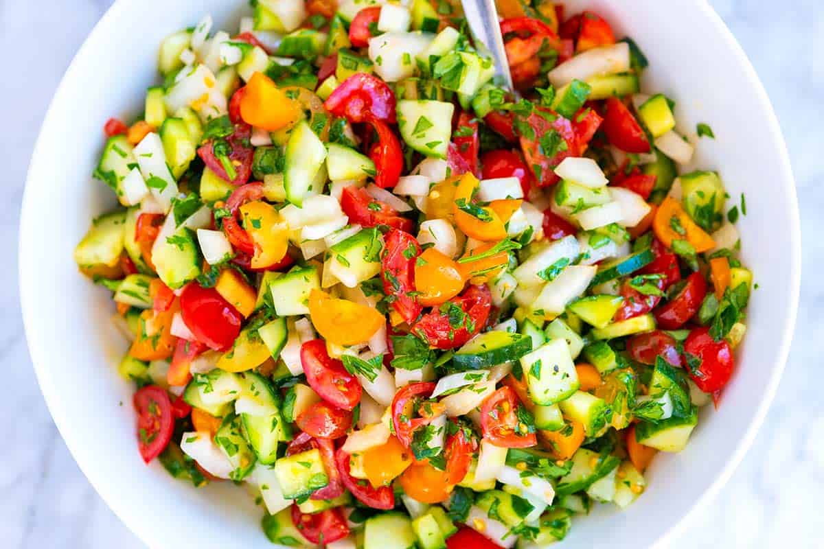 Chopped Tomato, Cucumber and Onion Salad - The Secret Saucer