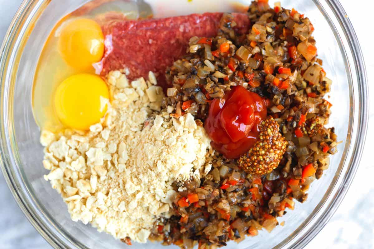 Easy meatloaf ingredients in a mixing bowl
