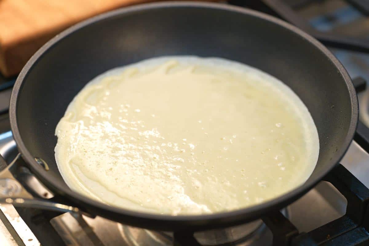 How to Make Manicotti: Batter for homemade Italian Crespelle in a skillet