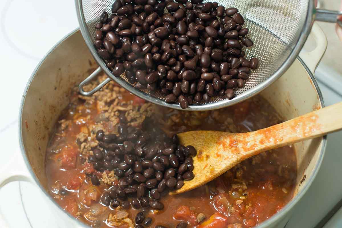 How to Make Turkey Chili: Adding the black beans