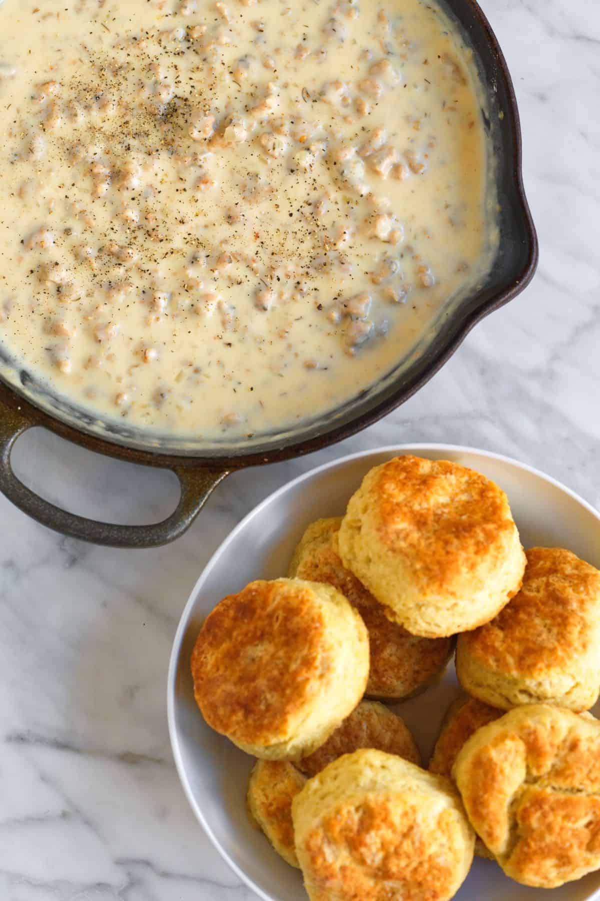 Sausage Gravy with Homemade Biscuits