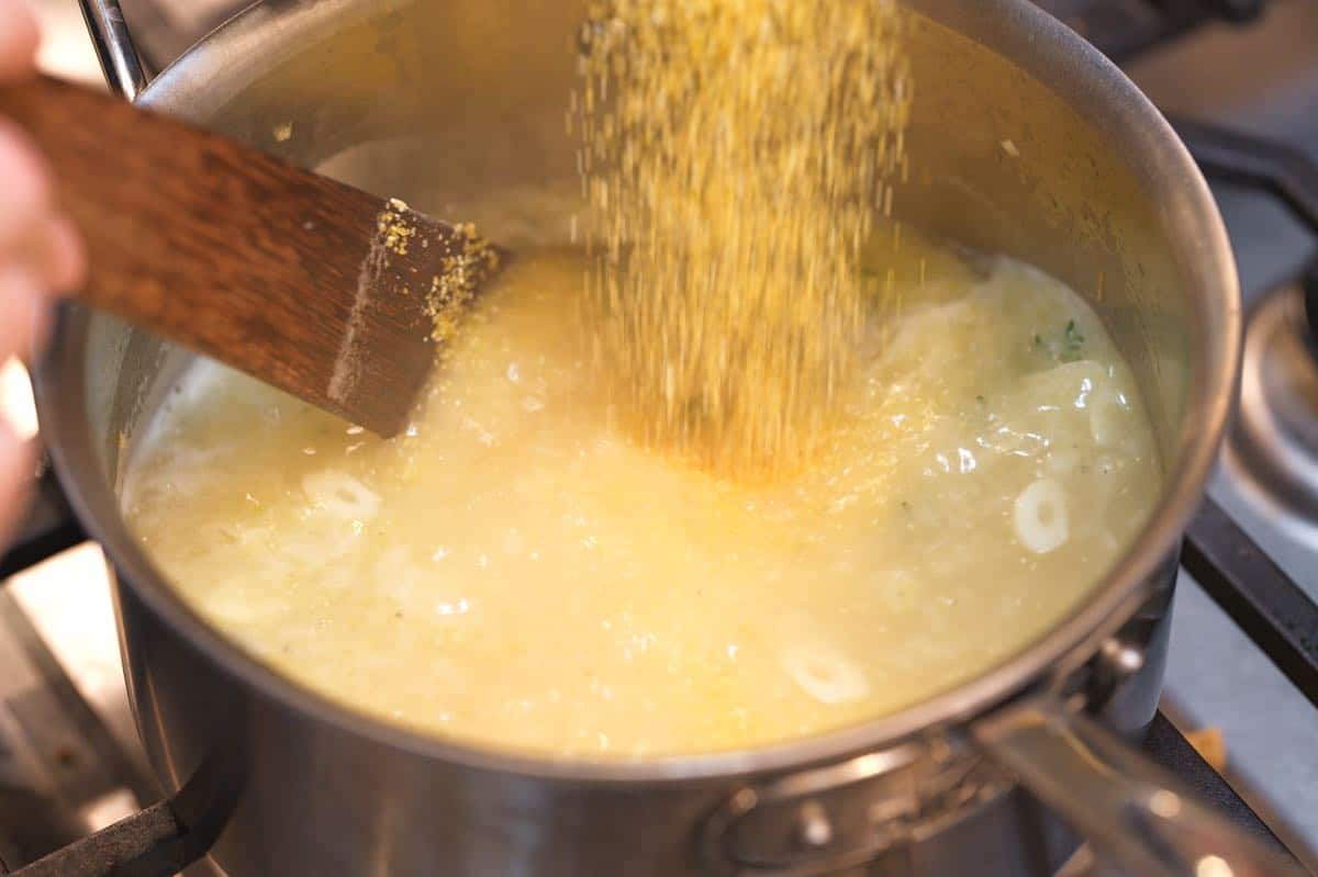 How to Make Polenta: Stirring in the polenta