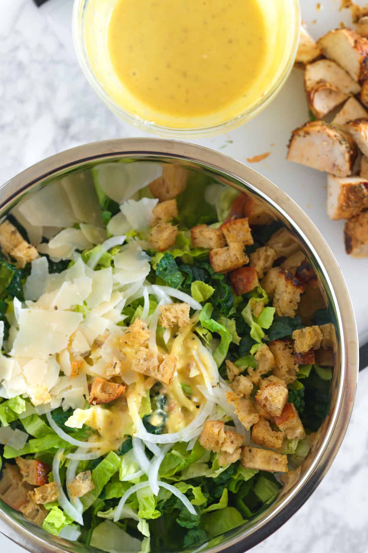 How to Make Chicken Caesar Salad: Tossing the Chicken Caesar Salad Ingredients