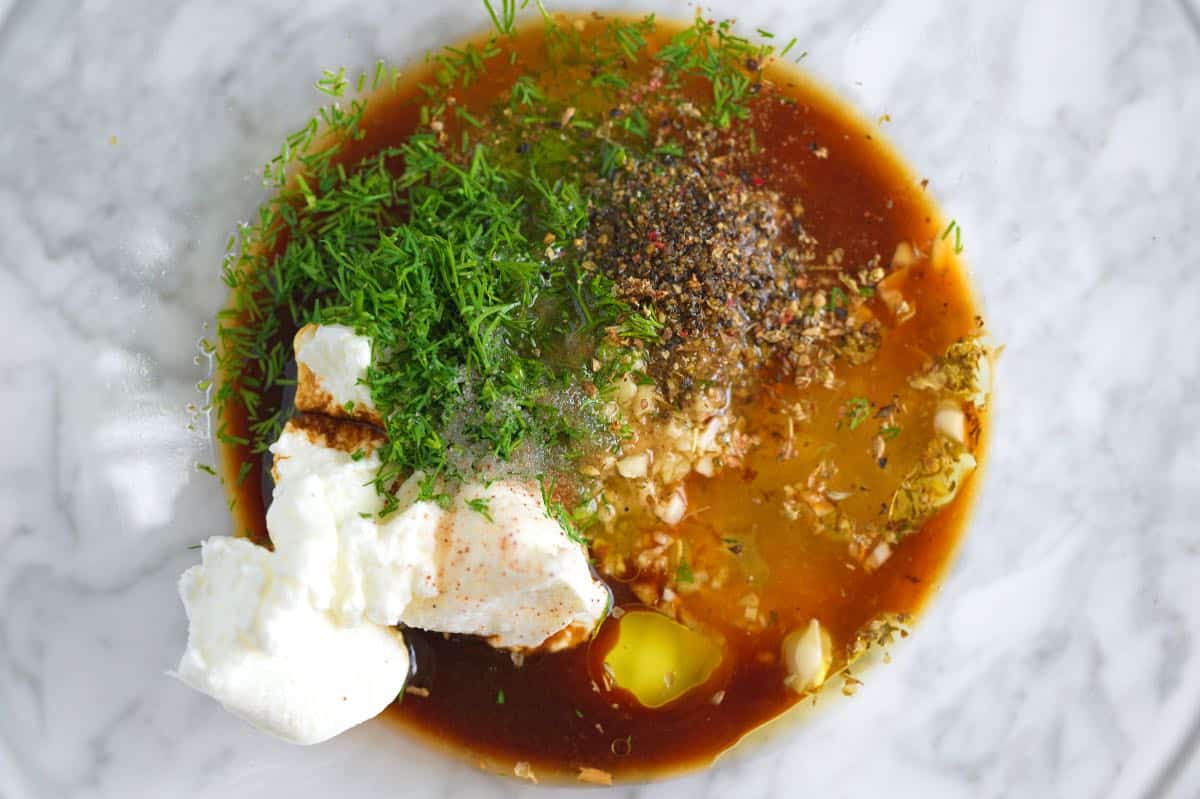 Greek Chicken Marinade Ingredients in a Bowl