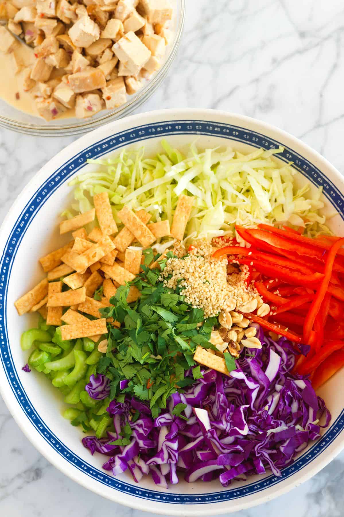 How to Make Thai Chicken Salad: All of the ingredients in a bowl